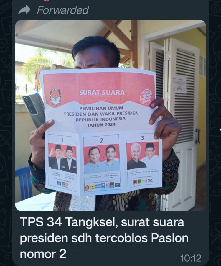 Viral! Surat Suara Tercoblos Duluan untuk 02 Ditemukan di Kota Pekanbaru