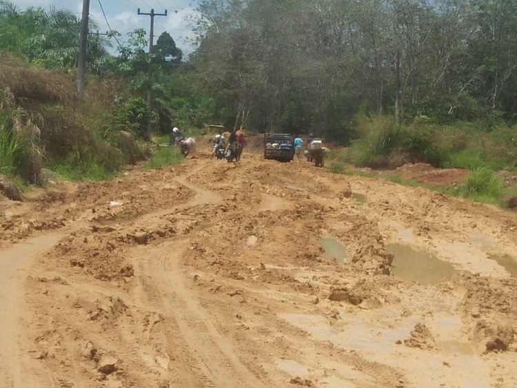 Kondisi jalan propinsi Pangkalan -Ibul Kecamatan Pucuk Rantau Kabupaten Kuantan Singingi yang rusak parah (Foto : Jon Indra/bpc)