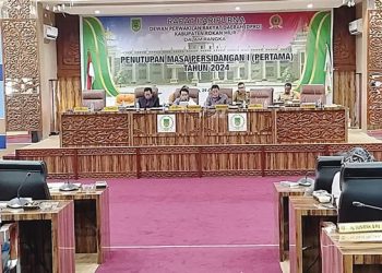 Pelaksanaan rapat paripurna penutupan masa sidang pertama DPRD Rohil digelar di Bagansiapiapi