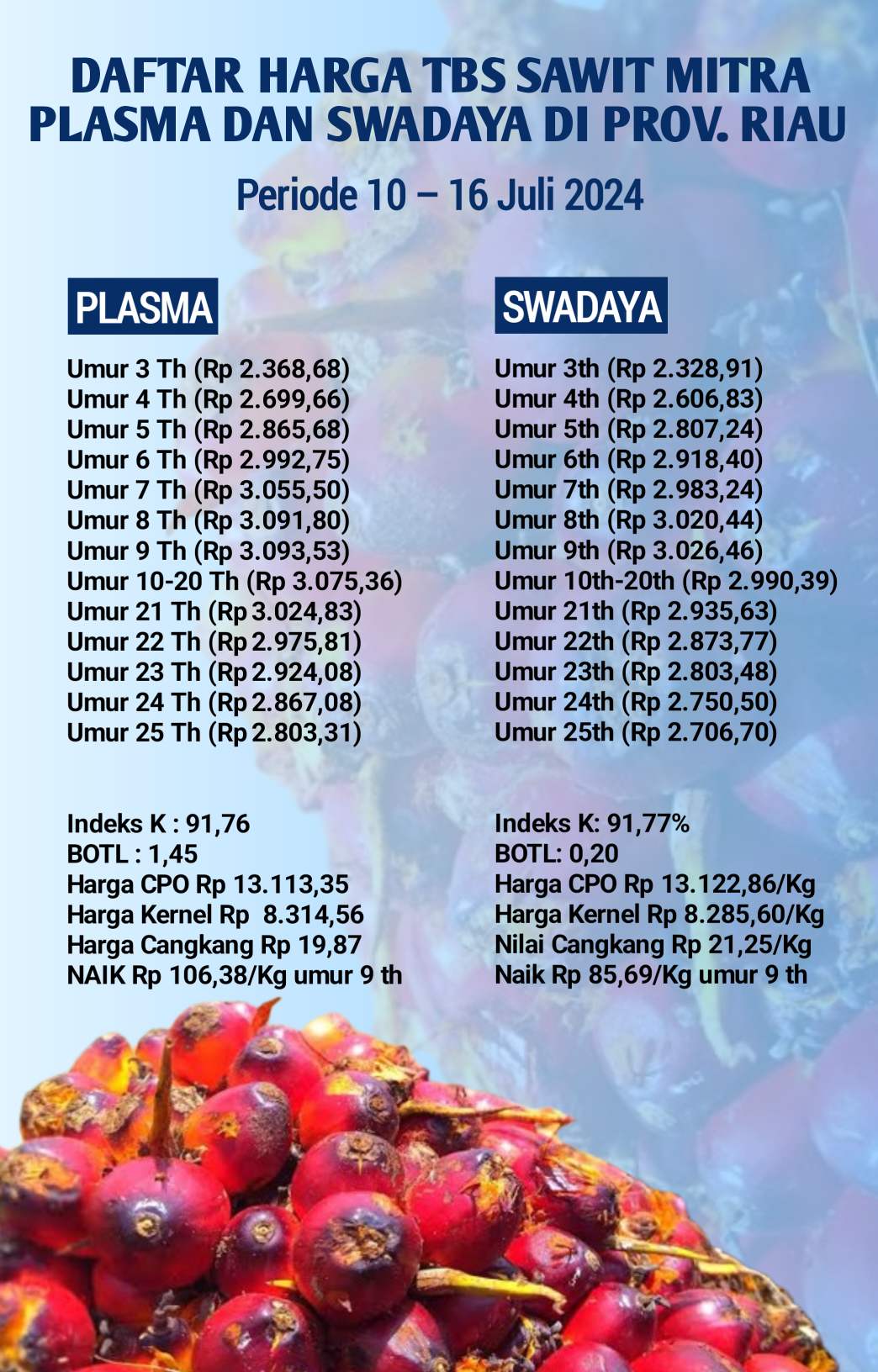 Harga TBS Kelapa Sawit Riau