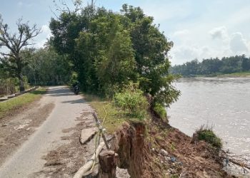 Kondisi jalan kabupaten penghubung desa Tanjunng menjunu Lubuk Jambi..