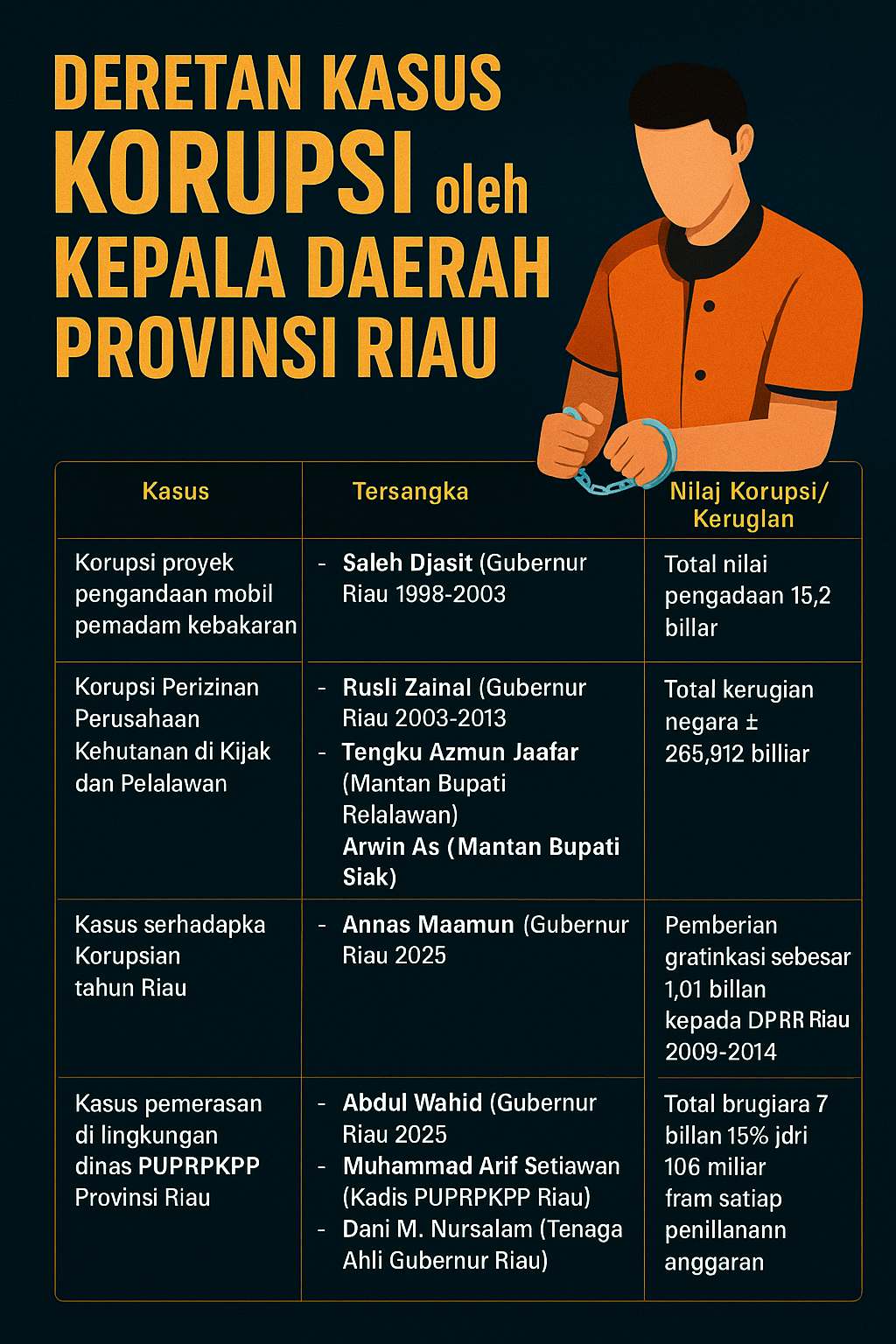 OTT KPK terhadap Gubernur Riau Abdul Wahid buka lagi kasus korupsi kepala daerah. Aktivis nilai dampaknya fatal bagi tata kelola SDA dan hak rakyat.