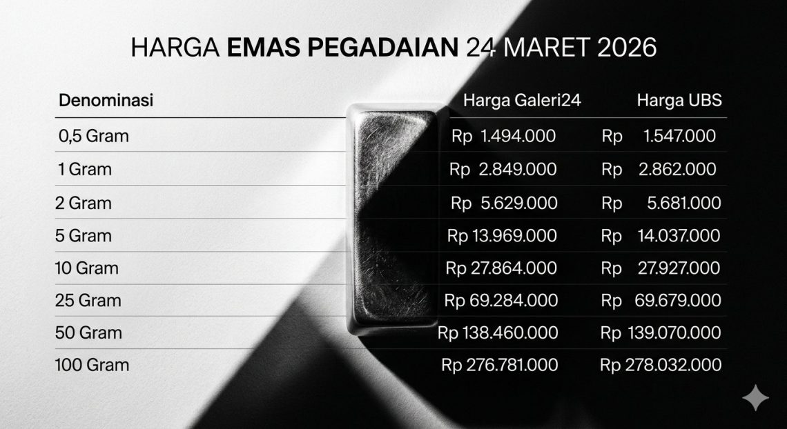 Update Harga Emas Pegadaian Selasa 24 Maret 2026