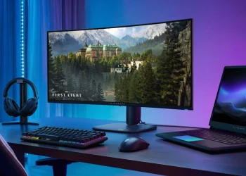Dell Alienware AW3426DW Meluncur, Monitor Ultrawide Gaming QD-OLED Lapis Ganda